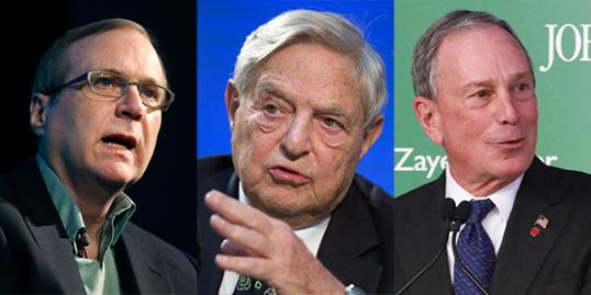 Photo: Paul Allen (Kim Kulish/Corbis); George Soros (Thomas Peter, Pool/AP); Michael Bloomberg (Spencer T. Tucker/AP/NYC Mayor’s Office)
