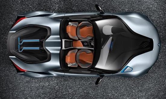 An overhead view of the BMW i8 spyder. Photo by BMW.
