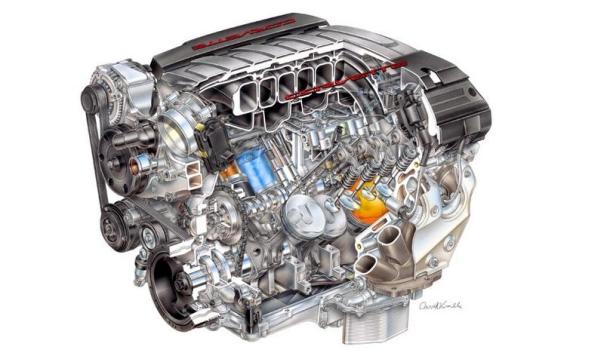 Cutaway view of 2014 Chevrolet Corvette V8 engine (General Motors)