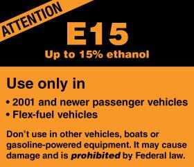 E15 warning. Image by Renewable Fuels Association.