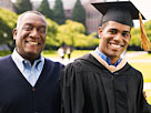 Image: Portrait of young man in graduation gown with father on campus (© Thomas Barwick/Digital Vision/Getty Images)