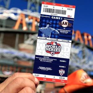 A detail of a fan holding up a ticket prior to the San Francisco Giants hosting the Detroit Tigers during Game One of the Major League Baseball World Series
© Doug Pensinger/Getty Images