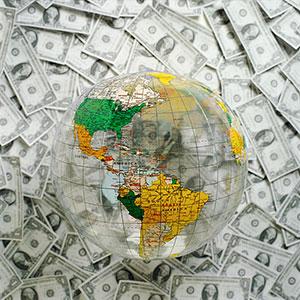 Image: Globe with money (PhotoAlto/SuperStock)