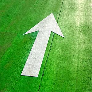 Traffic arrow on green pavement Pete Starman Photographer
