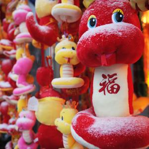 Toy snakes for sale are covered in snow at market in Shanghai on February 8, 2013 (PETER PARKS/AFP/Getty Images)