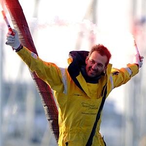 Alessandro di Benedetto celebrates finishing the Vendee Globe yacht race © Jean-Sebastien Evrard/AFP/Getty Images