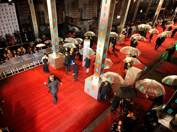 A very soggy Bafta red carpet!