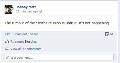Johnny Marr's Facebook page