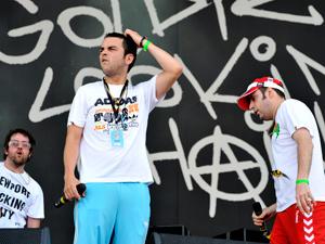 Goldie Lookin Chain on stage (Rhys Hutchings not pictured) 