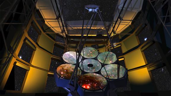 An artist's impression of the inside of the Giant Magellan Telescope (Image © National Space Centre)