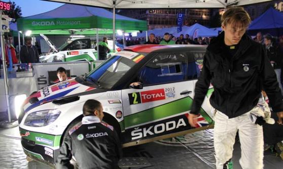 Andreas Mikkelsen in the service park with his S2000 Skoda Fabia at Rally Ypres 2012 (c) Motoring Research