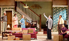 From left, Frank Wood, Annie Parisse, Christina Kirk, Jeremy Shamos, Damon Gupton and Crystal A. Dickinson are shown in a scene from 