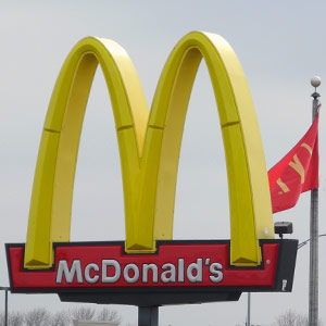 A sign outside the fast-food chain McDonald