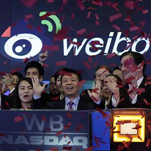 Credit: Richard Drew/AP
Caption: Weibo Corporation celebrates it's IPO on Thursday at the Nasdaq MarketSite in New York