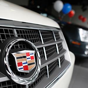 Credit: © Shannon Stapleton/Reuters
Caption: The grill of a Cadillac is seen inside the showroom of the General Motors Corp.’s Harlem Auto Mall in New York