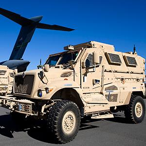 Credit: © Alice Keeney/AP
Caption: Mine-resistant, ambush-protected vehicles (MRAP),