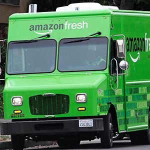 Credit: © Jonathan Alcorn/Reuters
Caption: An Amazon Fresh delivery van in Los Angeles