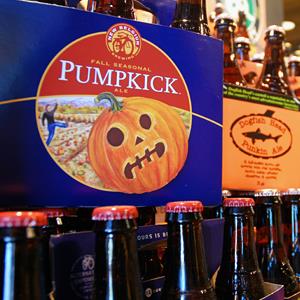 Pumpkin beers on display for sale at a Whole Foods Market in Richmond, Va., on August 30, 2013 (© Michael Felberbaum/AP)