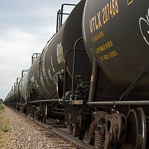 Credit: © Jim West/Alamy
Caption: Rail tank cars transport oil produced in the Bakken shale field
